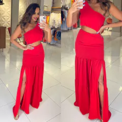 Vestido Longo Vazado Zafira Vermelho