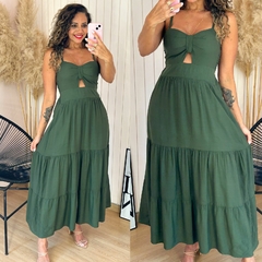 Vestido Midi Alças Recorte Busto Elda Verde Militar