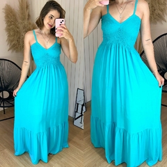 Vestido Longo Lastex Decote V Carol VSC Turquesa