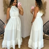 Vestido Longo Gola Alta c/ Faixa Alessandra Branco