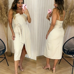 Vestido Midi Alfaiataria Mirela Bege