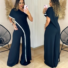 Macacão Pantalona Nula Manga Juma Preto Lurex