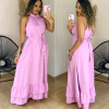 Vestido Longo Gola Alta c/ Faixa Alessandra Rosa