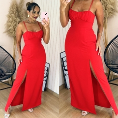 Vestido Longo de Alças det. Botões RS Paris Vermelho