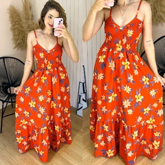 Vestido Longo Lastex Decote V Carol Vermelho Est. 1