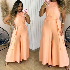 Macacão Pantalona c/ Faixa Kezia Salmão