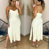 Vestido Midi Slip Dress Cetim Blair Areia