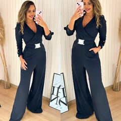 Macacão Pantalona Manga Longa Preto Cintia
