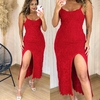 Vestido Tricot Longo c/ Fenda Pryscila Vermelho Lurex