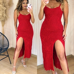 Vestido Tricot Longo c/ Fenda Pryscila Vermelho Lurex