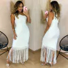 Vestido Tricot Nula Manga c/ Franjas Stella Branco