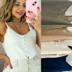 Regata Alça Fina c/ Renda e Botões Isla