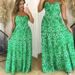Vestido Longo Laise com Alças Beatriz Verde c/ Branco