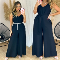 Macacão Pantalona c/ Faixa Kerita Preto