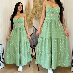 Vestido Midi Alças Recorte Busto Elda Verde Coração