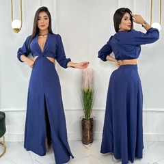 Vestido Longo c/ Fenda RS Decote V Manuela Azul