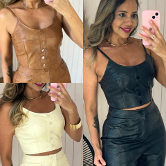 Cropped Couro com Botões Ursula
