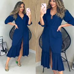 Vestido Midi Chemise C/ Manga Helena Marinho - comprar online