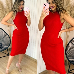 Vestido Tricot Midi Canelado Marly Vermelho