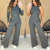 Trijunto Moletinho 3pcs Blusa Regata e Calça Cinza