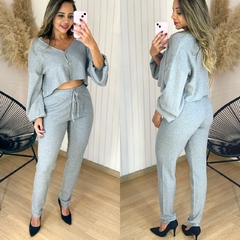 Conjunto Tricot Cropped e Calça Iris Cinza