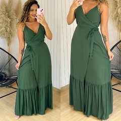 Vestido Longo Envelope de Alças Nayara Verde Militar