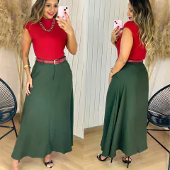 Saia Midi Marant Cós Alto Seleide Verde Militar