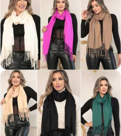 Echarpe Cachecol Lenço Liso com Franja