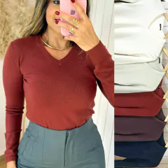 Blusa Tricot Manga Longa Decote V Deisy