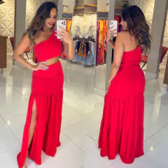 Vestido Longo Vazado Zafira Vermelho - comprar online