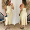 Vestido Midi Slip Dress Cetim Blair Bege