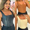 Cropped Corset Couro Alça Larga