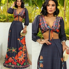 Conjunto Cropped e Saia Longa Estela Preto Est. 1 - comprar online