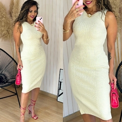 Vestido Tricot Midi Canelado Marly Creme