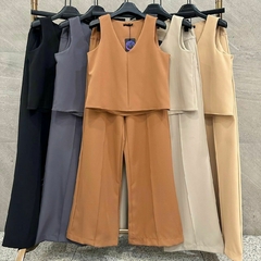 Conjunto Calça Pantalona e Blusa Mariana Marrom - comprar online