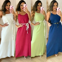 Imagem do Vestido Longo Alças Linho Valentina Azul Marinho