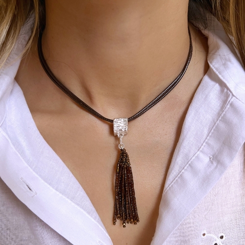 Gargantilla Bohemia Chic Flecos Chocolate - comprar online