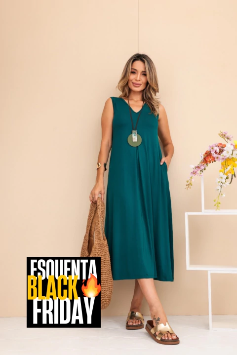 Vestido Feminino Regata Midi Gola V - comprar online