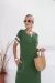 Imagem do Vestido Longo Feminino Manga Duas Cores com Fenda e Bolsos Laterais