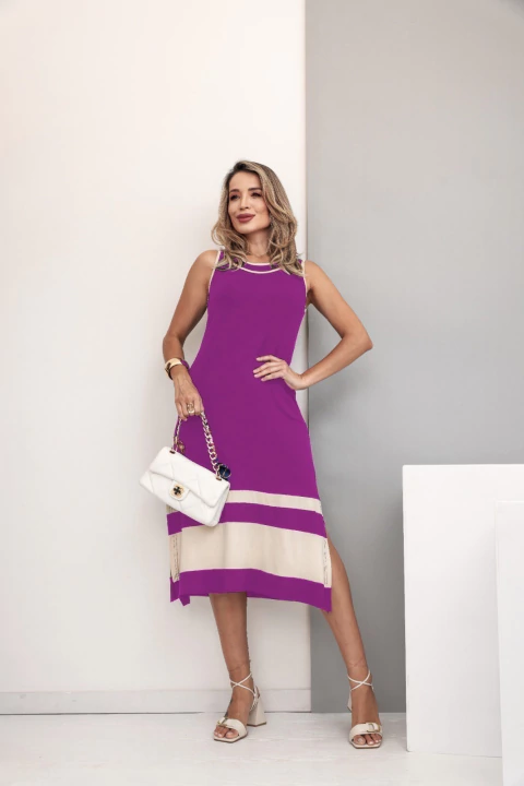 Vestido Feminino Regata Midi com Vivo e Faixas - comprar online