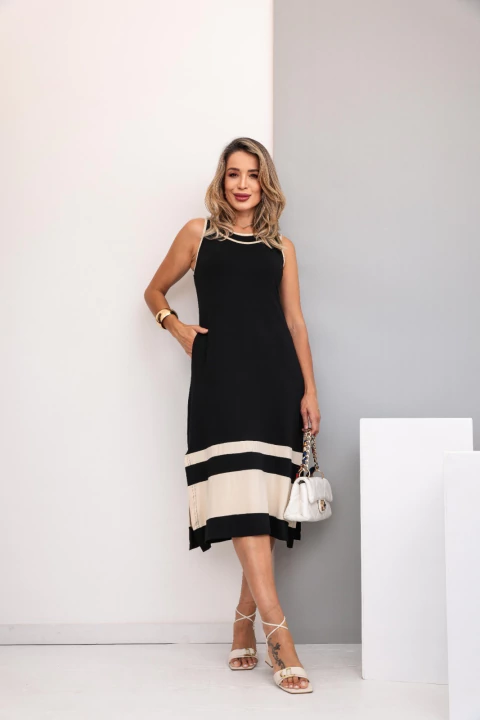Vestido Feminino Regata Midi com Vivo e Faixas - comprar online