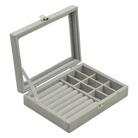 PORTA JOIAS ORGANIZADOR CINZA - modelo Veludo