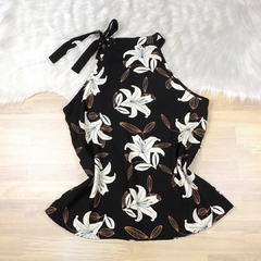 Regata Floral com Amarração na Gola Preta BS4846 - Exclusiva Chic Store