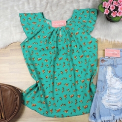 Blusa Estampa Floral com Botão Verde BS4823 - comprar online
