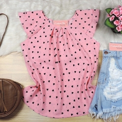 Blusa Estampa Coração com Botão Rosa BS4782 - comprar online