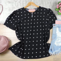 Blusa Coração detalhe Renda Preta BS4804 - comprar online