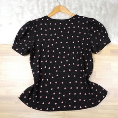 Blusa Coração detalhe Renda Preta BS4690 na internet