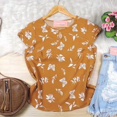 Blusa Estampada detalhe Trançado Marrom BS4783 - comprar online