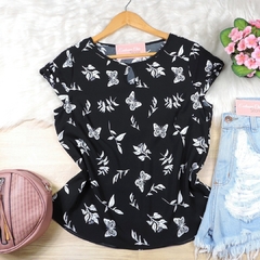 Blusa Estampada detalhe Trançado Preta BS4784 - comprar online