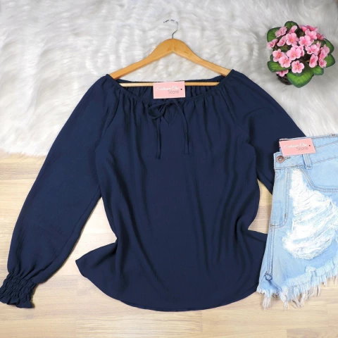 Ciganinha Laço Manga Longa Azul Escura BS5089 - comprar online